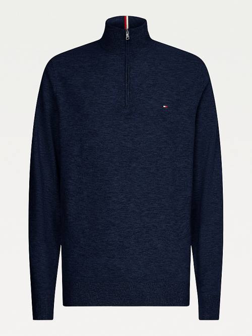 Tommy Hilfiger Soft Merino Wool Half Zip Jumper Truien Heren Blauw | TH467PAZ