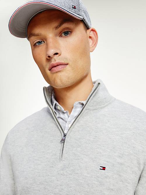 Tommy Hilfiger Soft Merino Wool Half Zip Jumper Truien Heren Grijs | TH740MVP