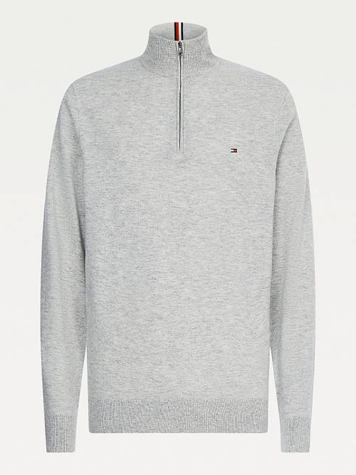 Tommy Hilfiger Soft Merino Wool Half Zip Jumper Truien Heren Grijs | TH740MVP