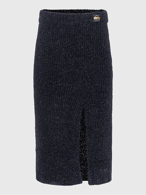 Tommy Hilfiger Sparkle Knit Side Slit Midi Rokken Dames Zwart | TH941UOF