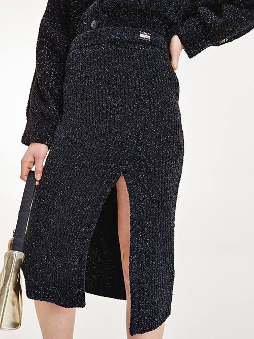 Tommy Hilfiger Sparkle Knit Side Slit Midi Rokken Dames Zwart | TH941UOF