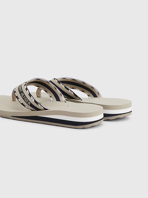 Tommy Hilfiger Sparkle Riemen Logo Flip-Flops Sandalen Dames Beige | TH974PNV