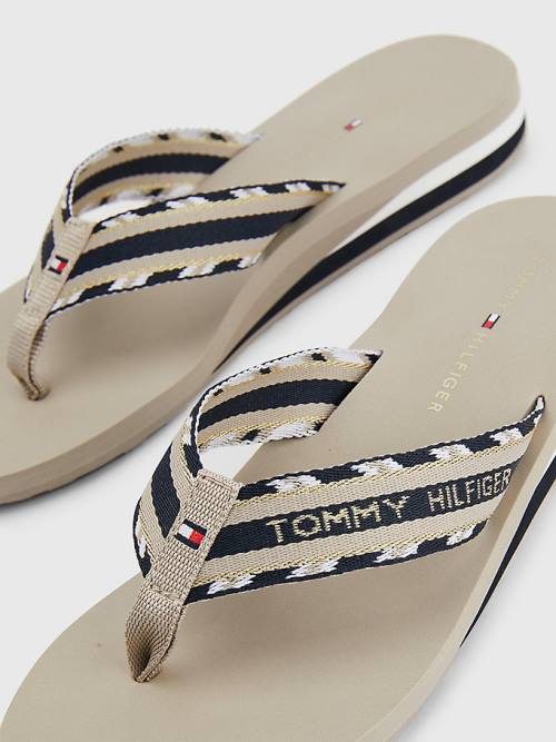 Tommy Hilfiger Sparkle Riemen Logo Flip-Flops Sandalen Dames Beige | TH974PNV