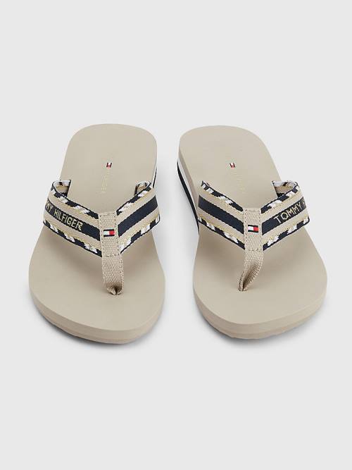 Tommy Hilfiger Sparkle Riemen Logo Flip-Flops Sandalen Dames Beige | TH974PNV