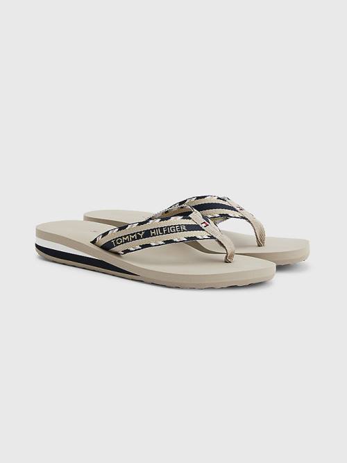 Tommy Hilfiger Sparkle Riemen Logo Flip-Flops Sandalen Dames Beige | TH974PNV