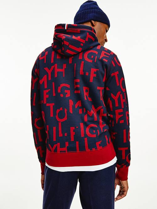 Tommy Hilfiger Spell Out Print Hoodie Heren Rood | TH962MTD