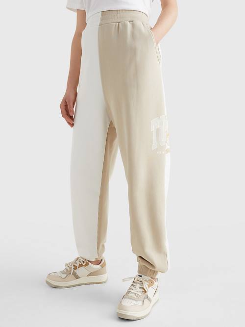 Tommy Hilfiger Spliced Collegiate Relaxed Joggers Broek Dames Beige | TH619TWD