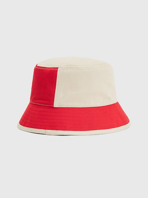 Tommy Hilfiger Spliced Logo Colour-Blocked Bucket Hoeden Dames Rood | TH604AQK