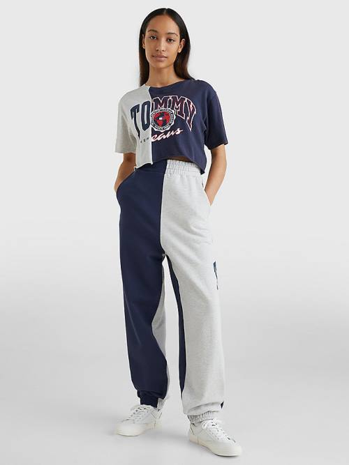 Tommy Hilfiger Spliced Logo Cropped T-shirts Dames Blauw | TH526BGA