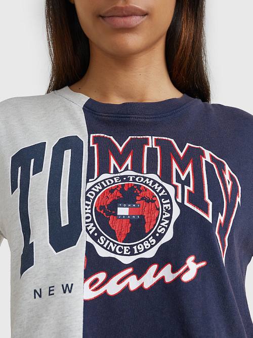 Tommy Hilfiger Spliced Logo Cropped T-shirts Dames Blauw | TH526BGA