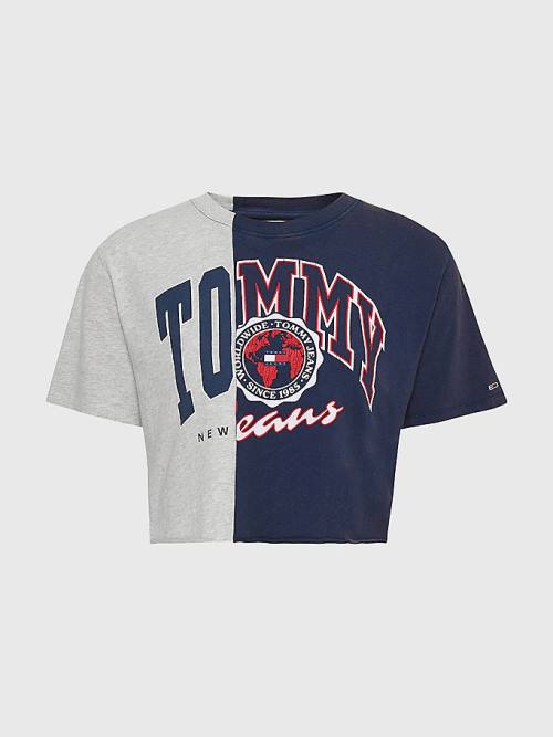 Tommy Hilfiger Spliced Logo Cropped T-shirts Dames Blauw | TH526BGA