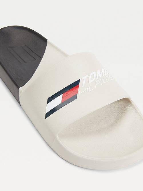 Tommy Hilfiger Sport Colour-Blocked Logo Pool Slides Sandalen Dames Beige | TH417PEZ