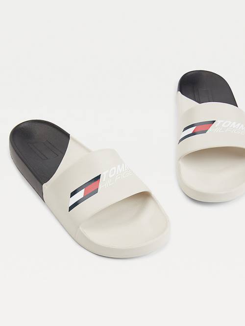 Tommy Hilfiger Sport Colour-Blocked Logo Pool Slides Sandalen Dames Beige | TH417PEZ