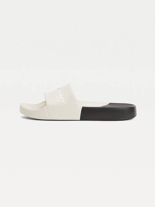 Tommy Hilfiger Sport Colour-Blocked Logo Pool Slides Sandalen Dames Beige | TH417PEZ