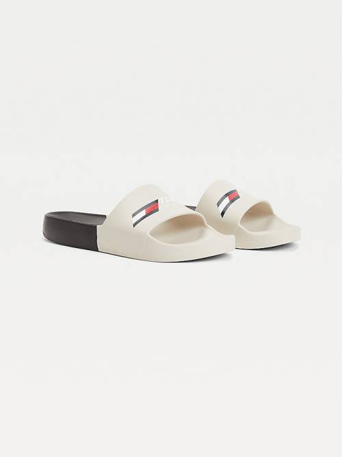 Tommy Hilfiger Sport Colour-Blocked Logo Pool Slides Sandalen Dames Beige | TH417PEZ