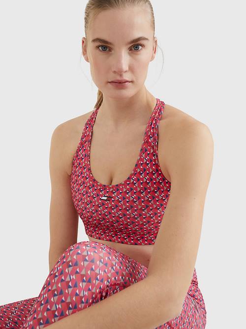 Tommy Hilfiger Sport Geometric Print Medium Support Bra Ondergoed Dames Rood | TH374IUH