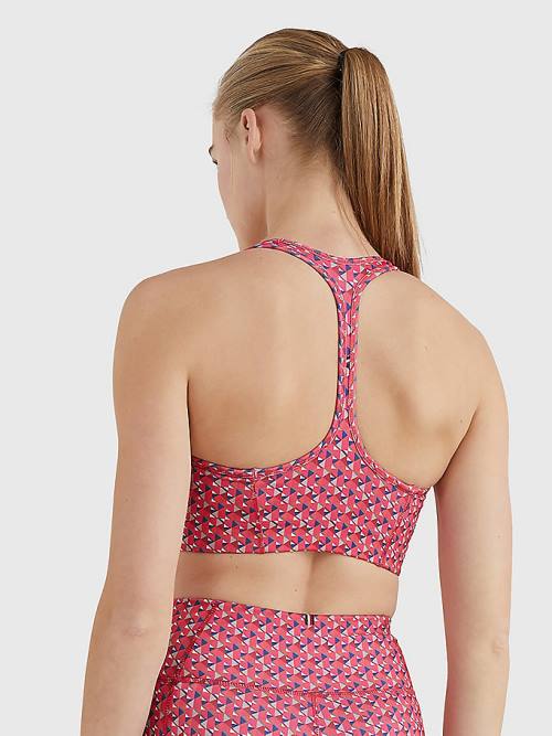 Tommy Hilfiger Sport Geometric Print Medium Support Bra Ondergoed Dames Rood | TH374IUH