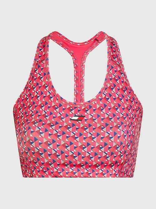 Tommy Hilfiger Sport Geometric Print Medium Support Bra Ondergoed Dames Rood | TH374IUH