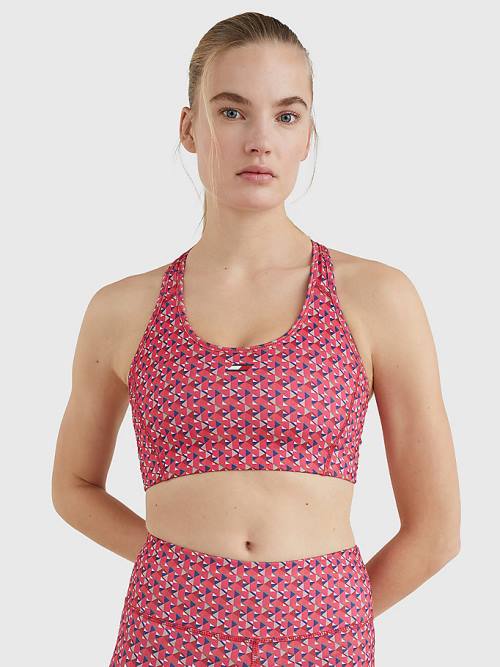 Tommy Hilfiger Sport Geometric Print Medium Support Bra Ondergoed Dames Rood | TH374IUH