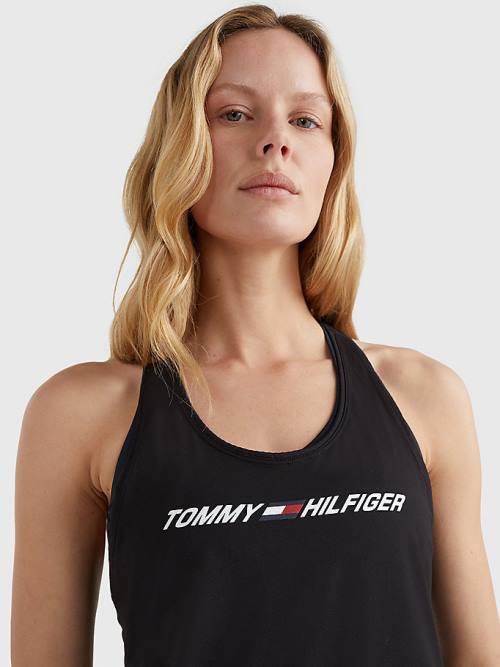 Tommy Hilfiger Sport Graphic Racerback Tank Top T-shirts Dames Zwart | TH714KYW