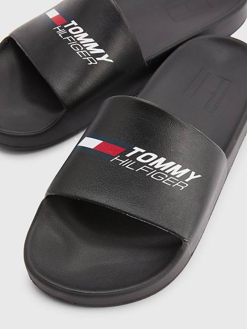 Tommy Hilfiger Sport Logo Slides Sandalen Heren Zwart | TH179GBN