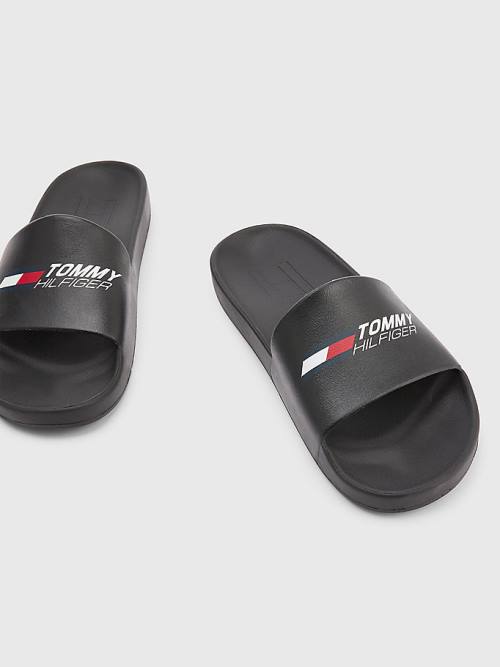 Tommy Hilfiger Sport Logo Slides Sandalen Heren Zwart | TH179GBN