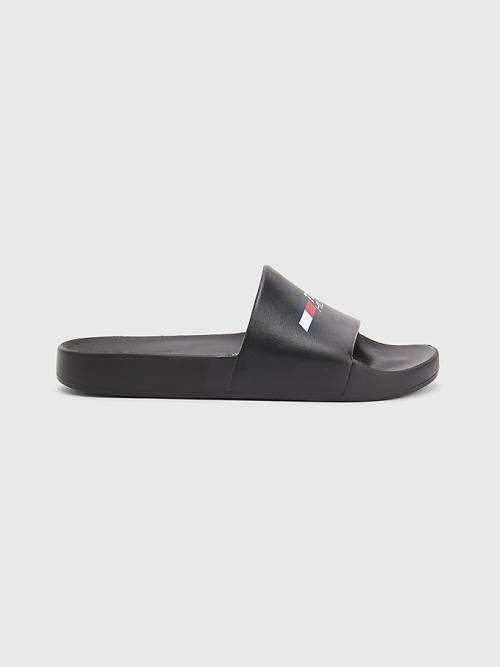 Tommy Hilfiger Sport Logo Slides Sandalen Heren Zwart | TH179GBN