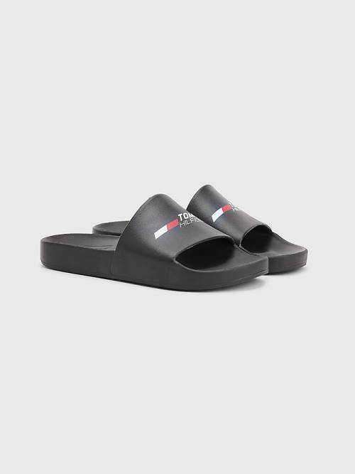 Tommy Hilfiger Sport Logo Slides Sandalen Heren Zwart | TH179GBN