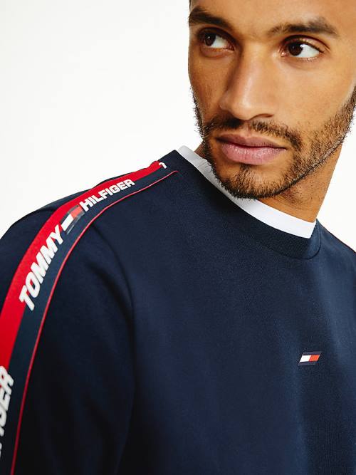 Tommy Hilfiger Sport Logo Tape Sweatshirts Heren Blauw | TH692XYT