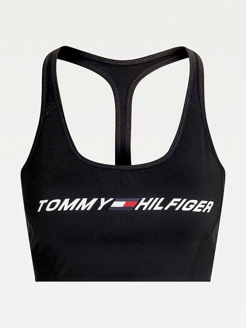 Tommy Hilfiger Sport Medium Support Logo Bra Ondergoed Dames Zwart | TH197BRN