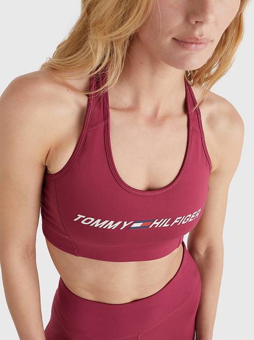 Tommy Hilfiger Sport Medium Support Logo Bra Ondergoed Dames Rood | TH726VTR