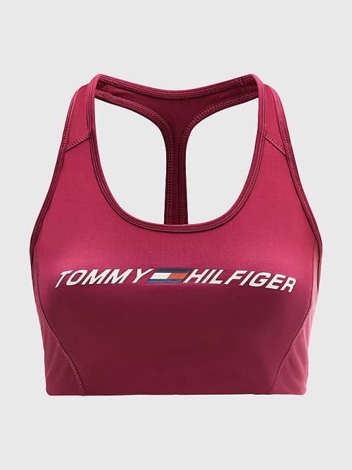 Tommy Hilfiger Sport Medium Support Logo Bra Ondergoed Dames Rood | TH726VTR