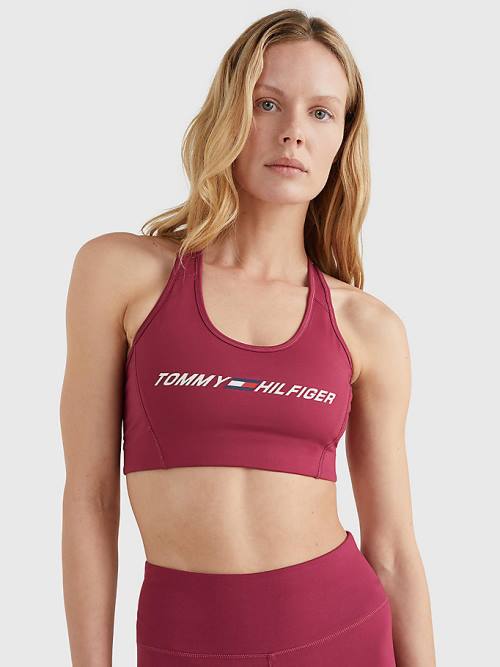 Tommy Hilfiger Sport Medium Support Logo Bra Ondergoed Dames Rood | TH726VTR