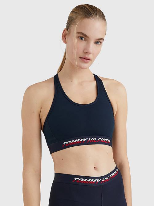 Tommy Hilfiger Sport Medium Support Tape Bra Ondergoed Dames Blauw | TH319SGX