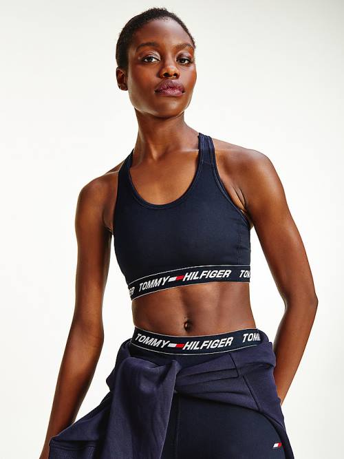 Tommy Hilfiger Sport Medium Support Tape Bra Ondergoed Dames Blauw | TH812ZKL