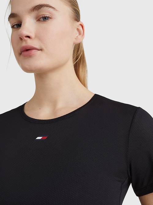 Tommy Hilfiger Sport Mesh Flag T-shirts Dames Zwart | TH675KQT