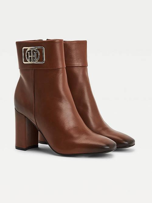 Tommy Hilfiger Square Neus Leren Ankle Laarzen Dames Bruin | TH487FIT