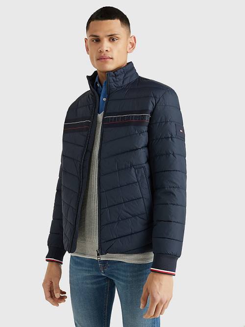 Tommy Hilfiger Stand-Up Collar Tape Puffer Jassen Heren Blauw | TH638ISK