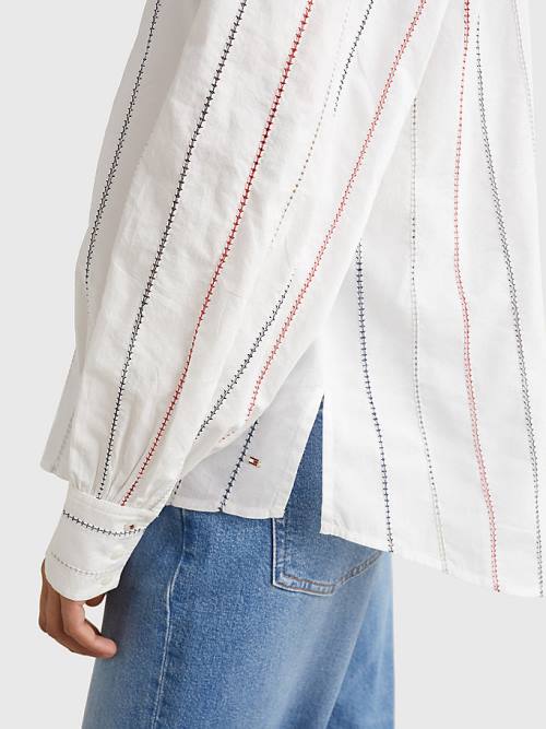 Tommy Hilfiger Stitched Stripe Relaxed Fit Blouse Dames Wit | TH328PKV