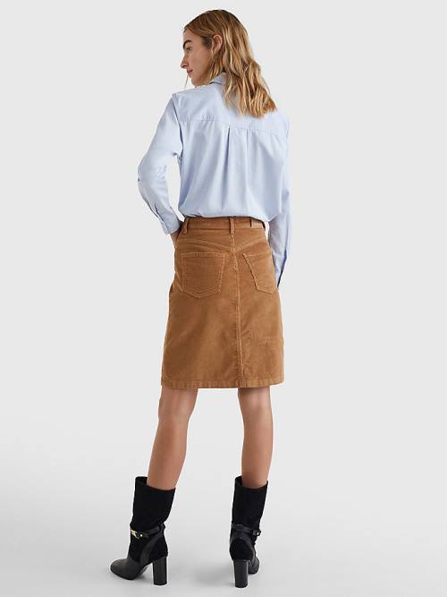 Tommy Hilfiger Straight High Rise Corduroy Rokken Dames Bruin | TH289AFC