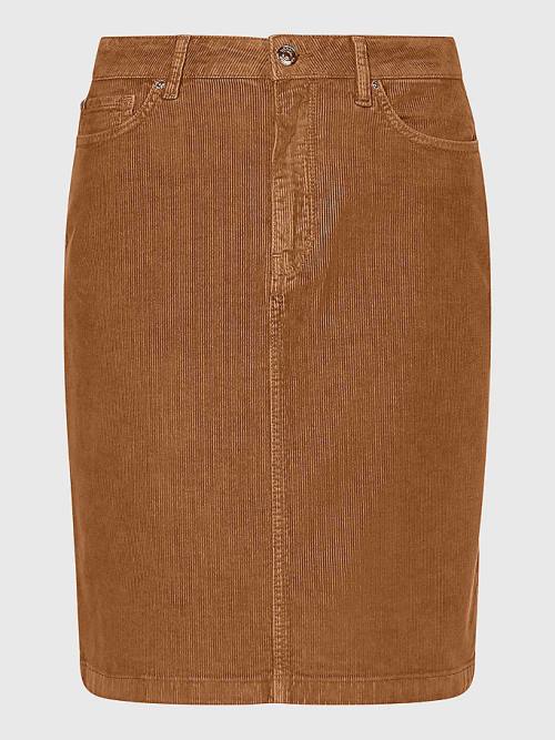 Tommy Hilfiger Straight High Rise Corduroy Rokken Dames Bruin | TH289AFC