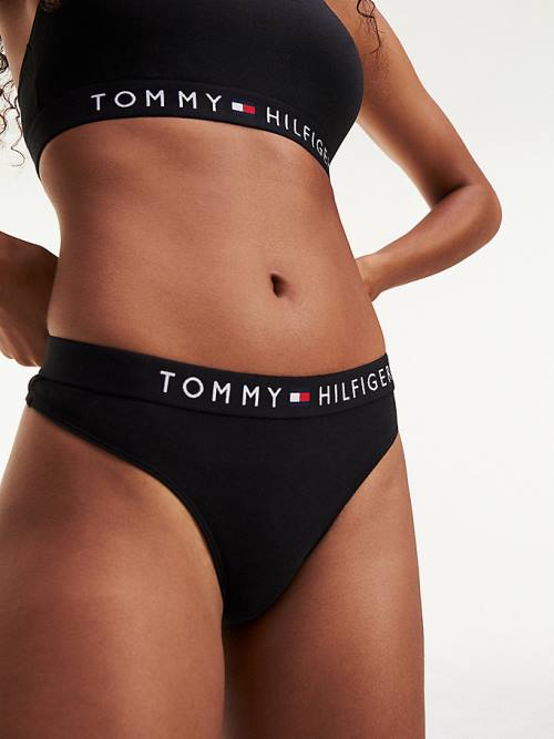 Tommy Hilfiger Stretch Katoenen String Ondergoed Dames Zwart | TH129TWJ