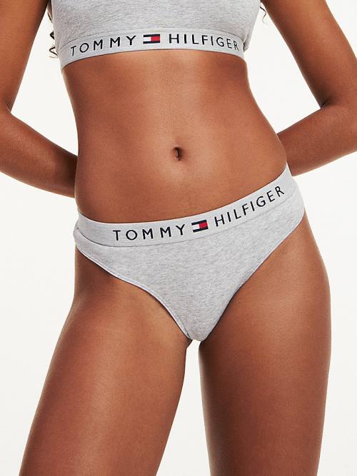 Tommy Hilfiger Stretch Katoenen String Ondergoed Dames Grijs | TH412DRK