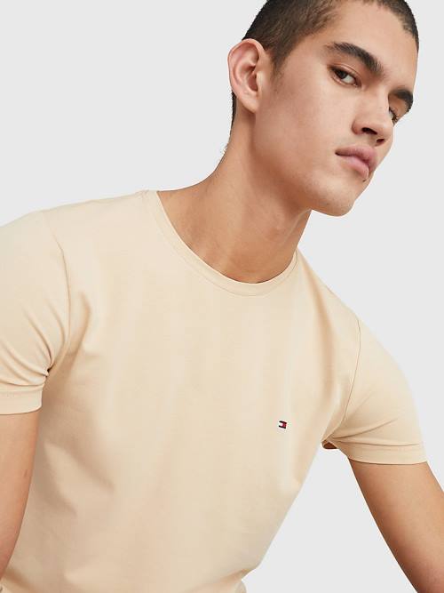 Tommy Hilfiger Stretch Organic Katoenen Slim Fit T-shirts Heren Beige | TH087LKW