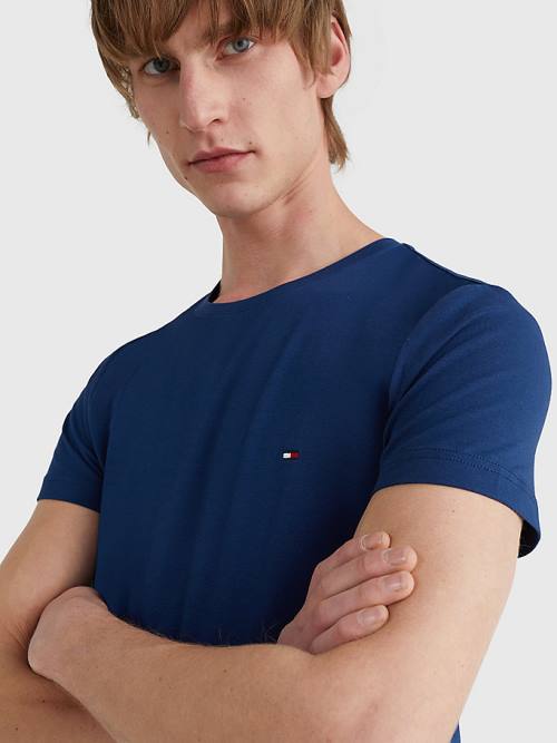 Tommy Hilfiger Stretch Organic Katoenen Slim Fit T-shirts Heren Blauw | TH613MDT