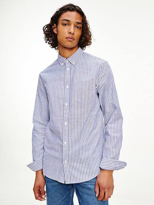 Tommy Hilfiger Stretch Organic Oxford Katoenen Stripe Overhemd Heren Blauw | TH157SMK