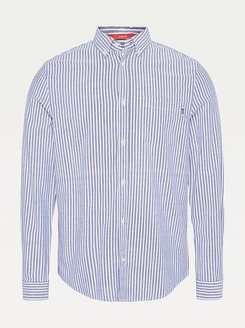 Tommy Hilfiger Stretch Organic Oxford Katoenen Stripe Overhemd Heren Blauw | TH157SMK