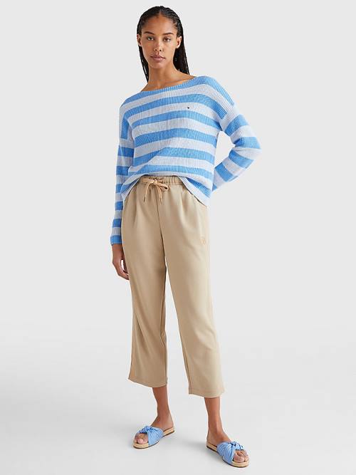 Tommy Hilfiger Stripe Boot Neck Relaxed Fit Jumper Truien Dames Blauw | TH165IBS