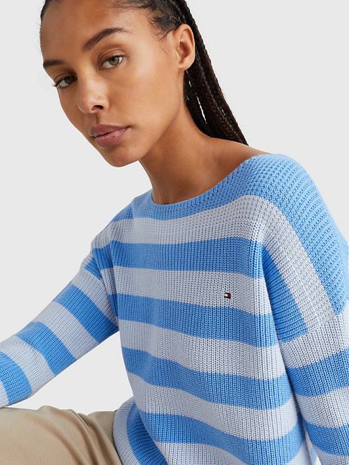 Tommy Hilfiger Stripe Boot Neck Relaxed Fit Jumper Truien Dames Blauw | TH165IBS