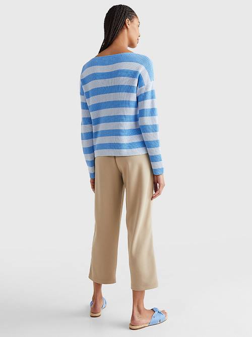 Tommy Hilfiger Stripe Boot Neck Relaxed Fit Jumper Truien Dames Blauw | TH165IBS